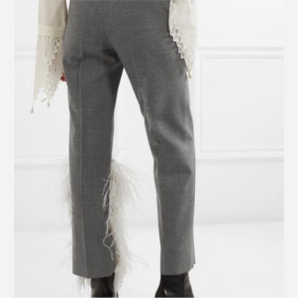 LOEWE Worn Once! Wool Trousers w/Ostrich Feathers in Grey White Size 6 - Picture 4 of 8